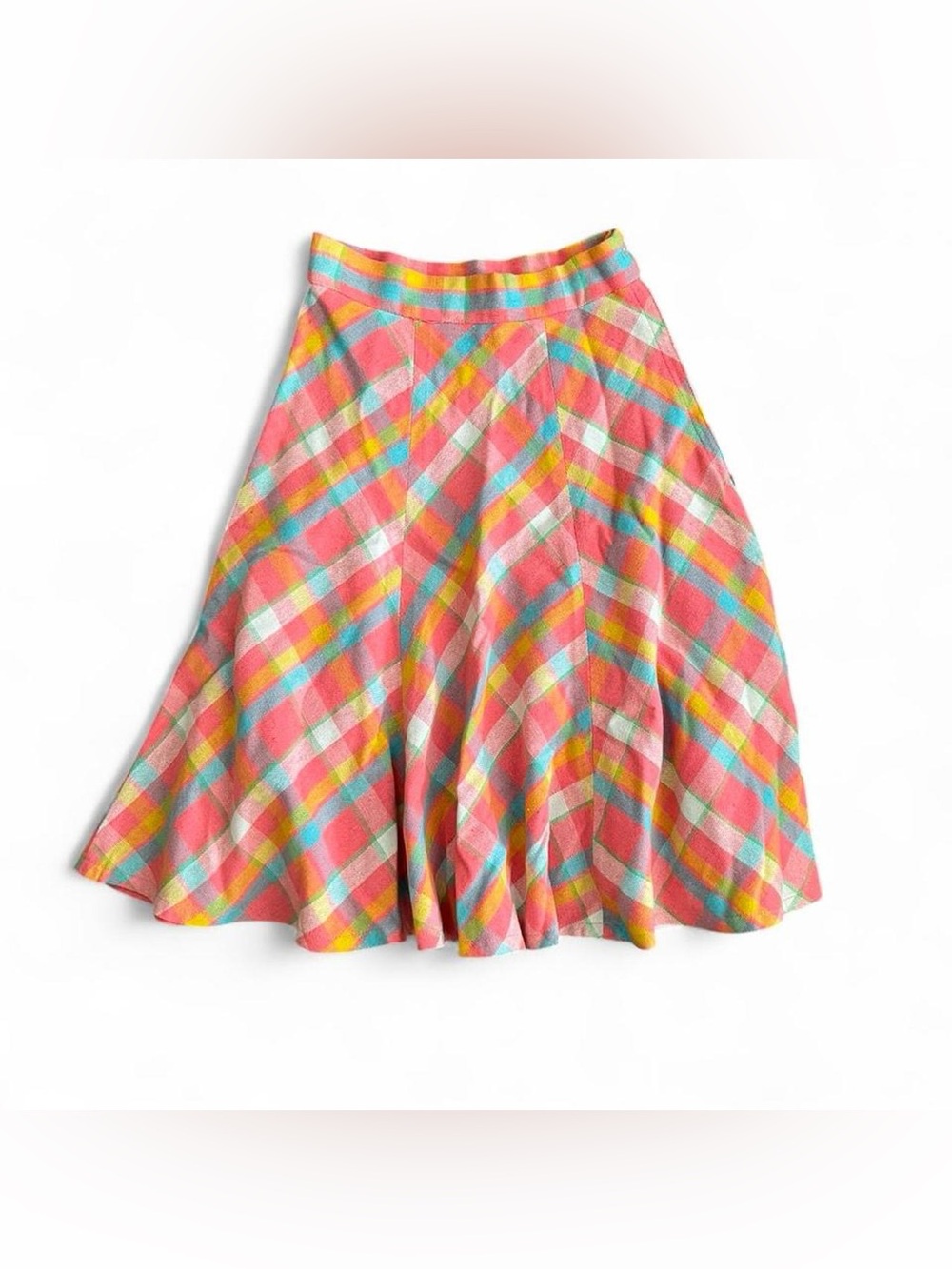 TRUE VINTAGE • 70s Miss Money-Penny London Wool Pastel Plaid Skirt XXS 21 waist